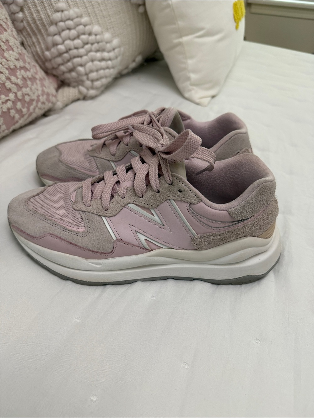 New Balance Women's Pink & Gray Suede Mesh Sneakers